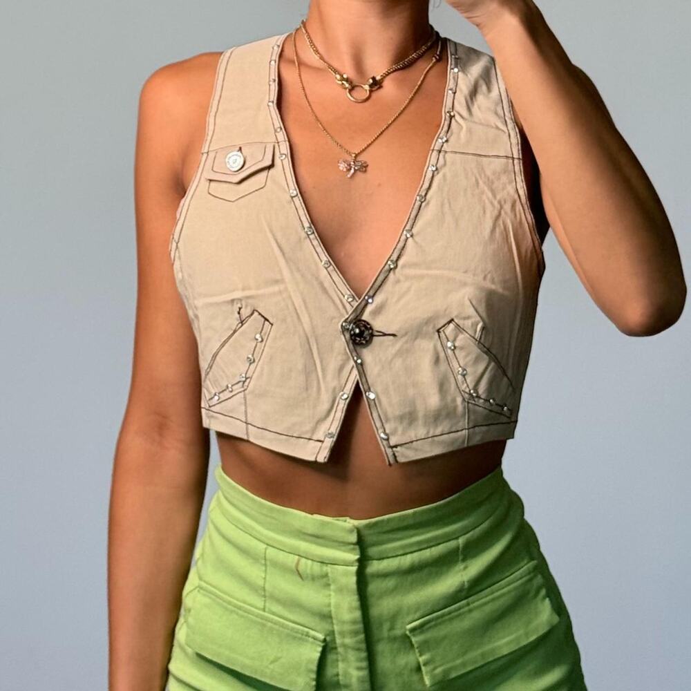 Tan Vest with Rhinestones